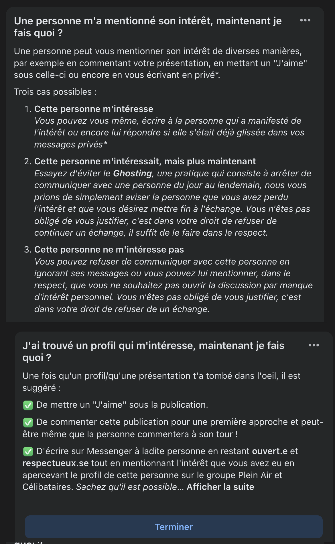 Capture de référence sur les échanges et l'intérêt entre membres